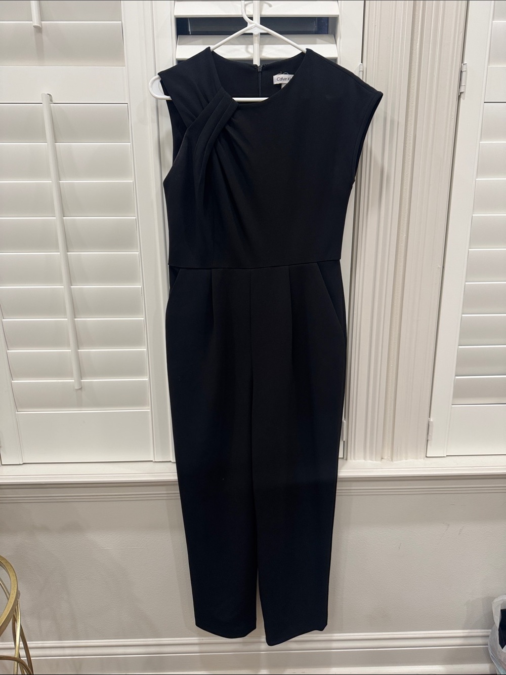 Calvin Klein Black Sleeveless Draped-Neck Jumpsuit